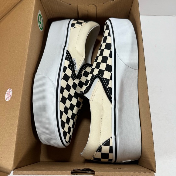 Vans Classic Slip-On Stackform Checkerboard Black Classic White Sneakers Women 8 - Picture 11 of 12